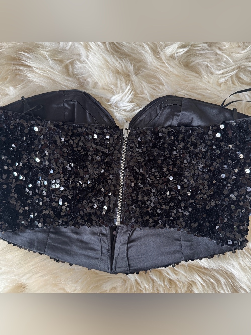 Anthropologie Bardot Black Sequin Bustier Crop Top - Picture 3 of 11